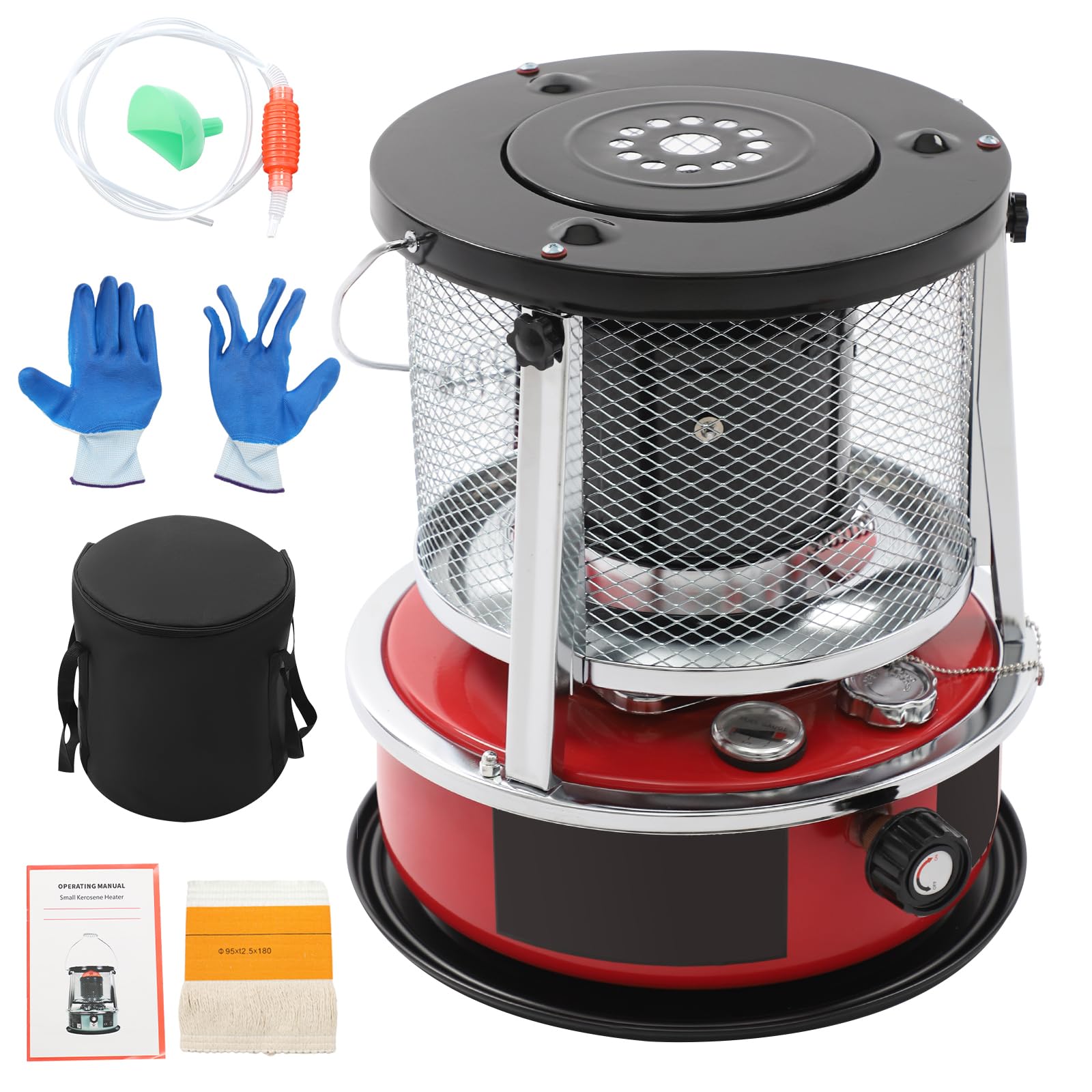 Riscaldatore a petrolio 8000 BTU, riscaldatore portatile per esterni, campeggio, garage, pesca e giardino, durata fino a 18 ore, regolabile in altezza, senza corrente (serbatoio da 5,2 l, rosso)