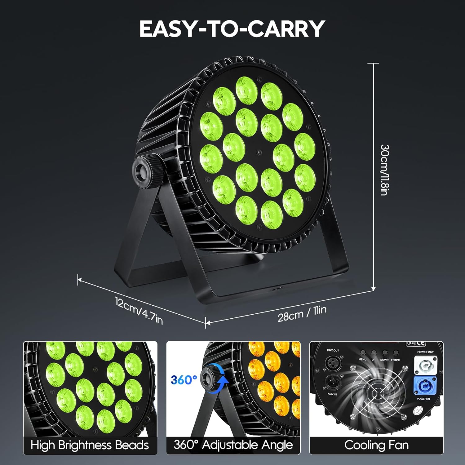 Betopper LED Stage Lights,18 * 18W LED PAR Light,RGB+Lime Green+Amber+UV 6-in-1 High Power Par Can Lighting,DJ Lights Strobe/Wash Uplight,DMX512/Sound Activated for Party Weddings Clubs,1S