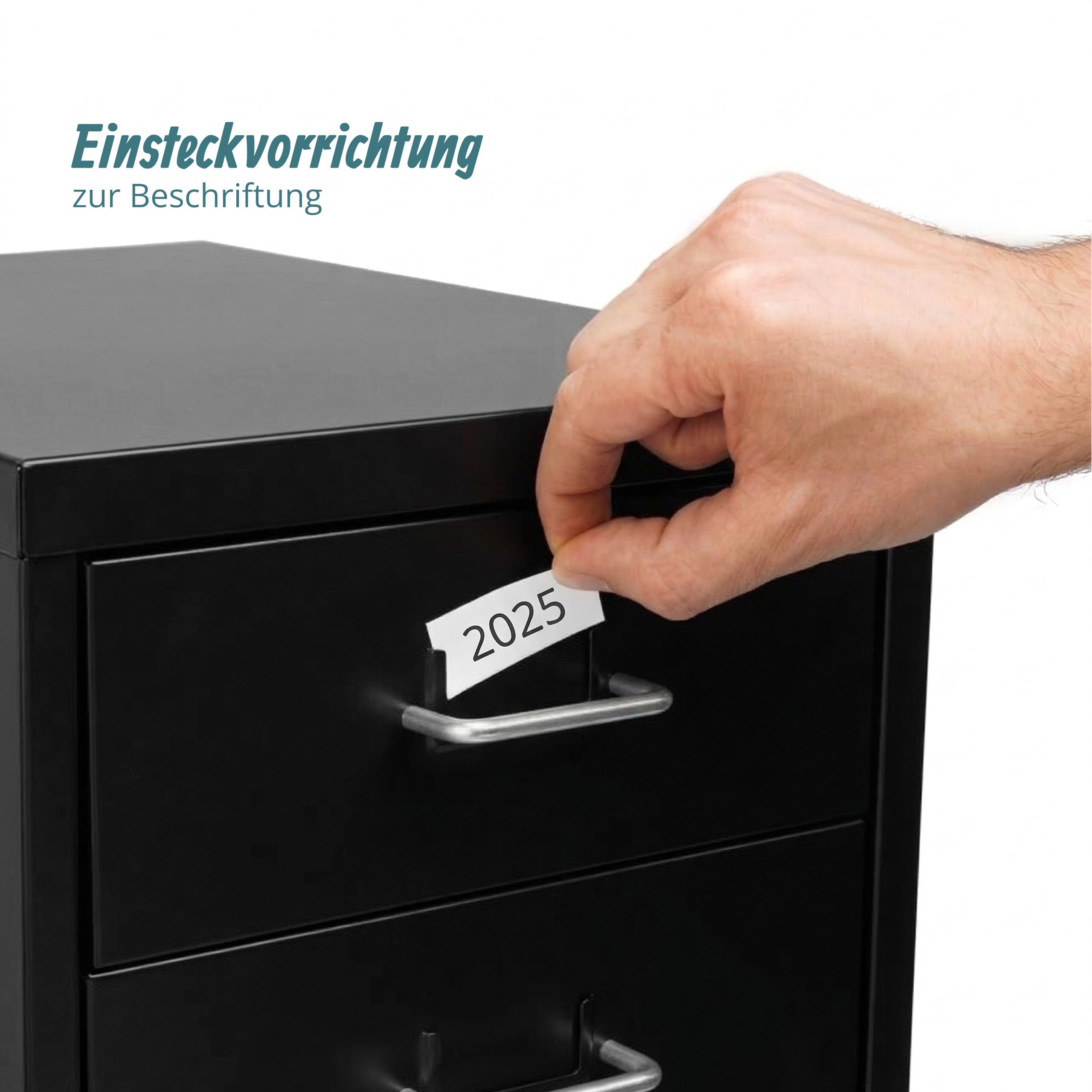 Relaxdays Rollcontainer, 3 Schubladen, HxBxT: 45,5 x 28 x 41 cm, abschließbar, Aktenschrank auf Rollen, Metall, schwarz
