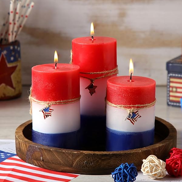 Star-Accented Patriotic Pillar Candles