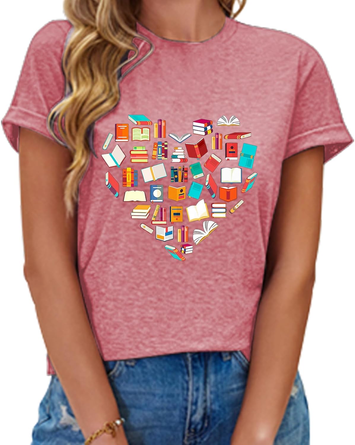 Womens Valentines Shirt -Pink Love Heart Graphic Tshirts Funny Teen Girl's Holi Vacation Casual Outfit Pink - Image 2