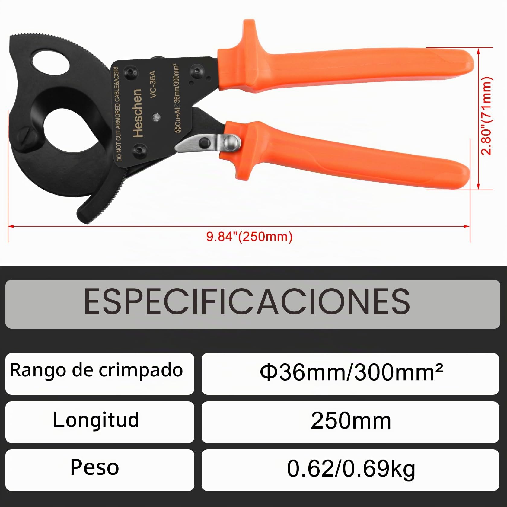 Heschen trinquete cortador de cable VC-36A uso para 36mm / 300mm² alicates pelacables mano que prensa la herramienta