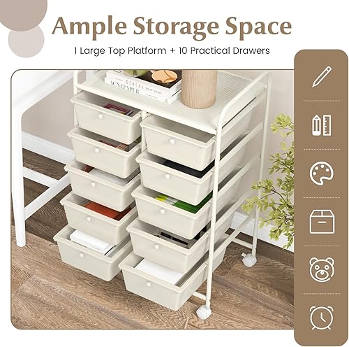 Vista 67 de GOFLAME Carrito de almacenamiento con ruedas de 10 cajones, organizador de almacenamiento de manualidades sobre ruedas, carrito multiusos móvil