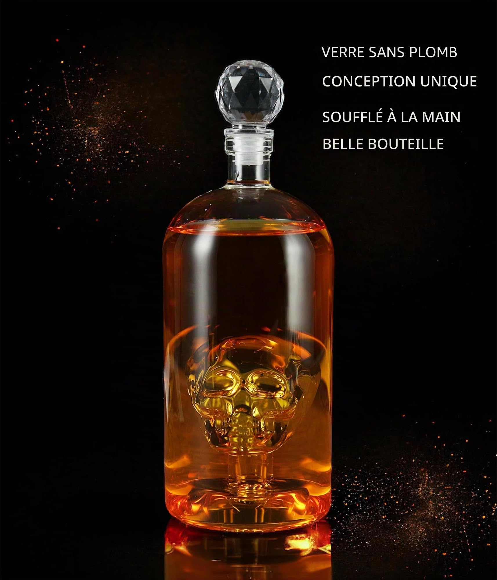 Carafe à whisky - Carafe skull decanter - 1L - Carafe à décanter ideal pour whisky, tequila, rhum, mezcal - qualité supérieure - Coffret cadeau