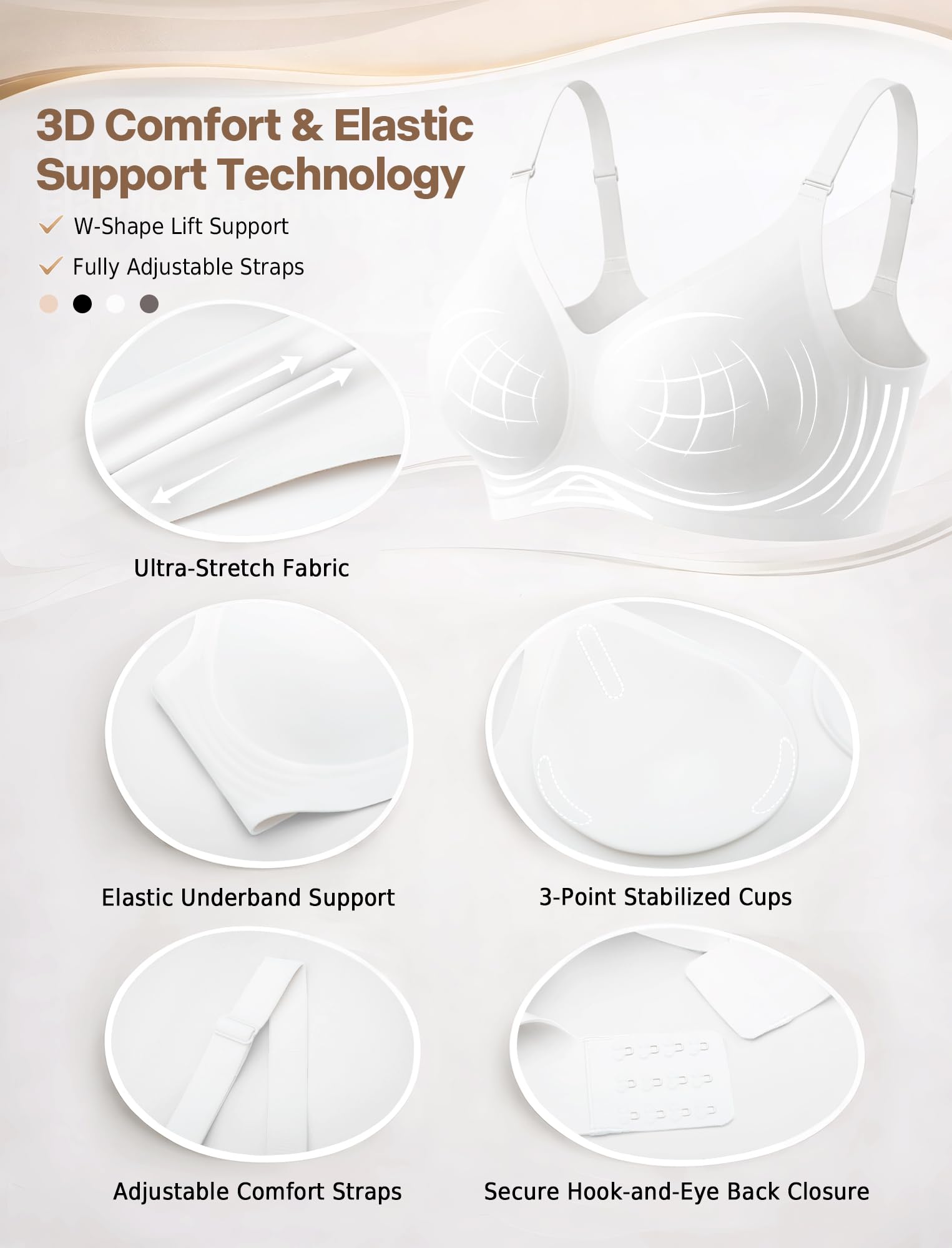 Soutien Gorge sans Armature Push Up Rembourré Brassière Femme sans Coutures Comfit Soutien-Gorge Maintien Fort Grande Taille Bra Confort Quotidien Soutien Gorge Minimiseur