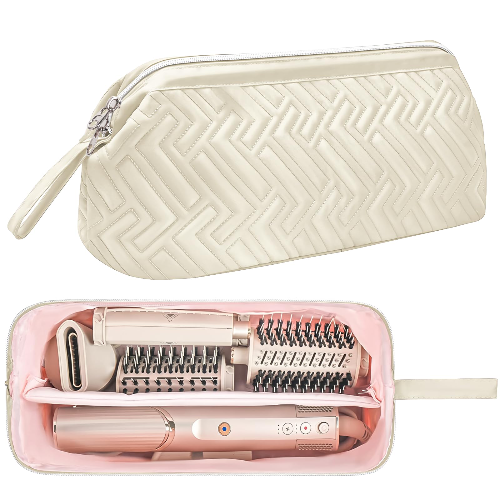 Rodison Travel Storage Bag for Hair Dryer Straightener & Curling Iron, Portable Hair Tools Storage Case Compatible with Dyson Supersonic Hair Dryer/Dyson Airwrap Styler/Shark Flexstyle, Pale Champagne โ image 1