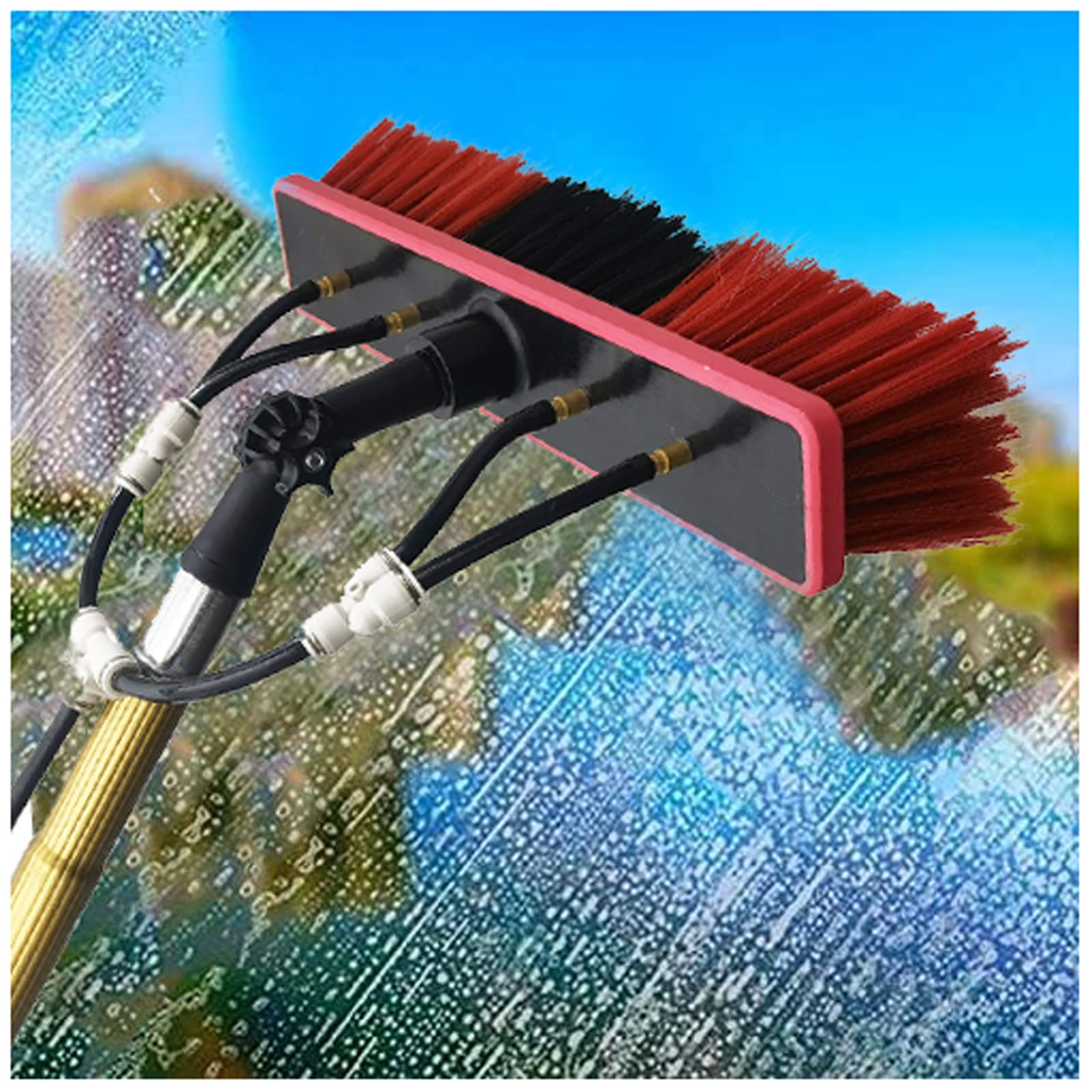 Spazzola Pulizia Pannelli, Fotovoltaici e Solari con Acqua Manico Multiangolo Lavavetri per Finestre con Testa di Spazzola-30FT(9M)