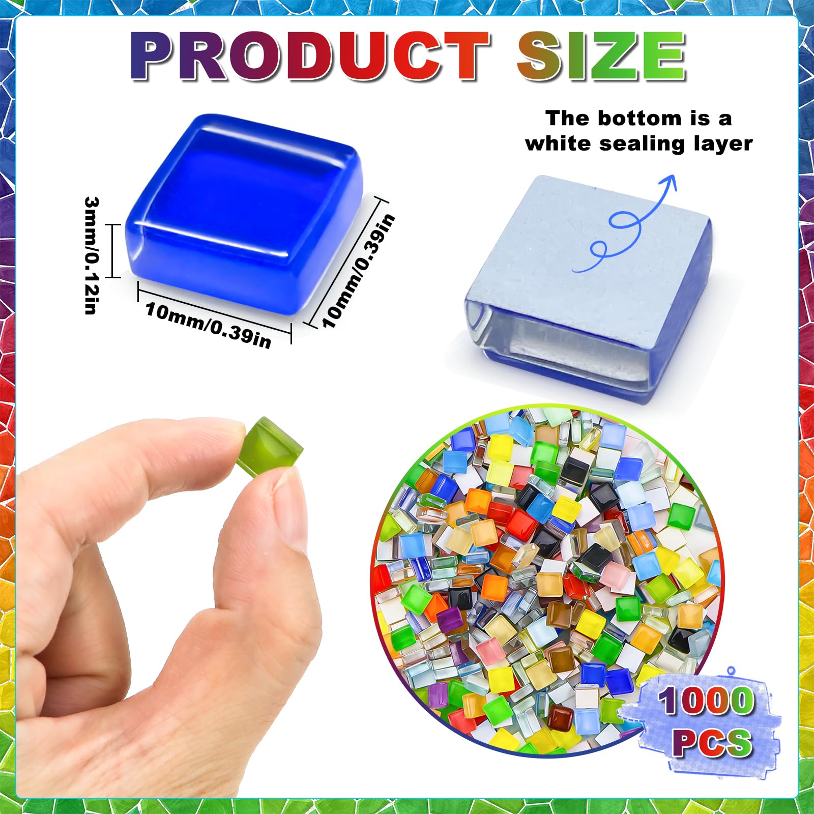 CHRI 1000 g kamieni mozaiki szklanej, 1 x 1 cm, kolorowe kryształowe płytki mozaikowe, ok. 1200 sztuk kamieni mozaiki do projektów DIY, majsterkowania, dekoracji mozaiki (kolorowa mieszanka)