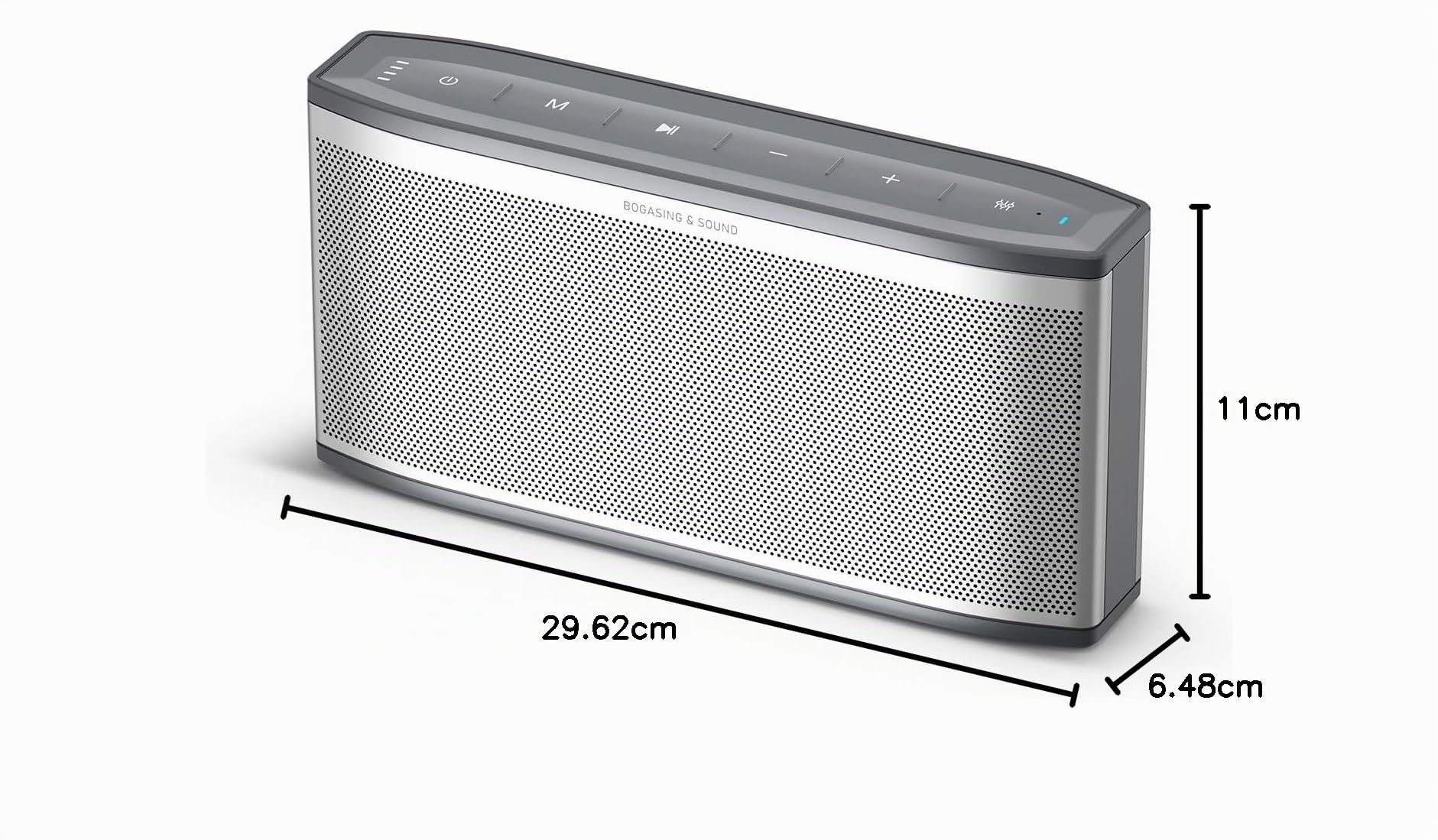 BOGASING Era S9 Pro Bluetooth Lautsprecher, 2-Kanal Musikbox mit Stereo-Sound, Dual passiven Radiatoren, 48h Wiedergabe, EQ, TF Karte, AUX, kabelloser Bluetooth Box für drinnen und Büro (Silber)