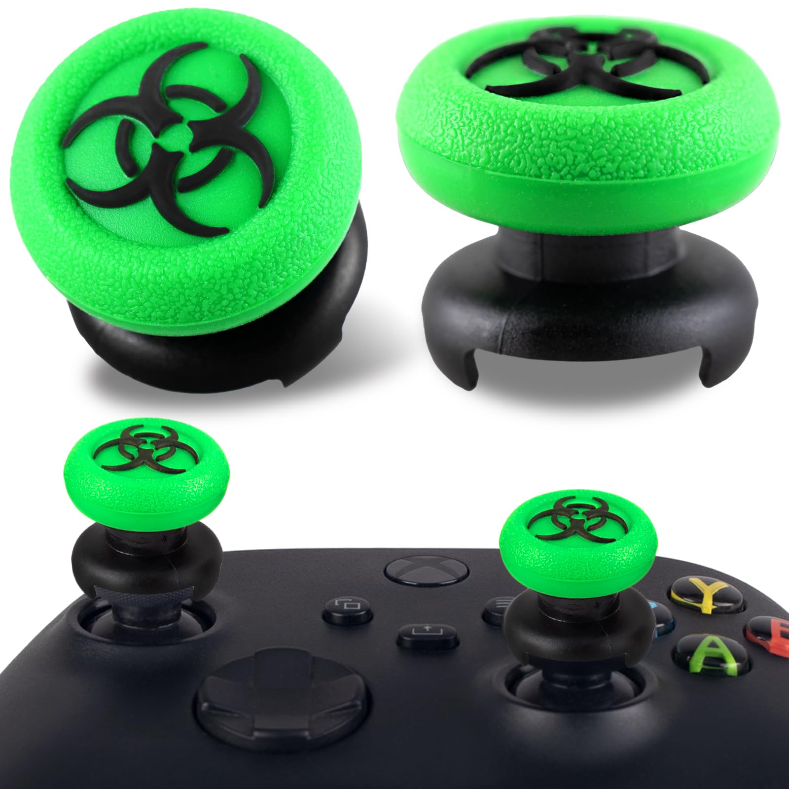 FPS Thumbstick Extender & 3D Texture Rubber Silicone Grip Cover 2 Sets for Xbox Series X/S & Xbox One Controller (BioH Green)