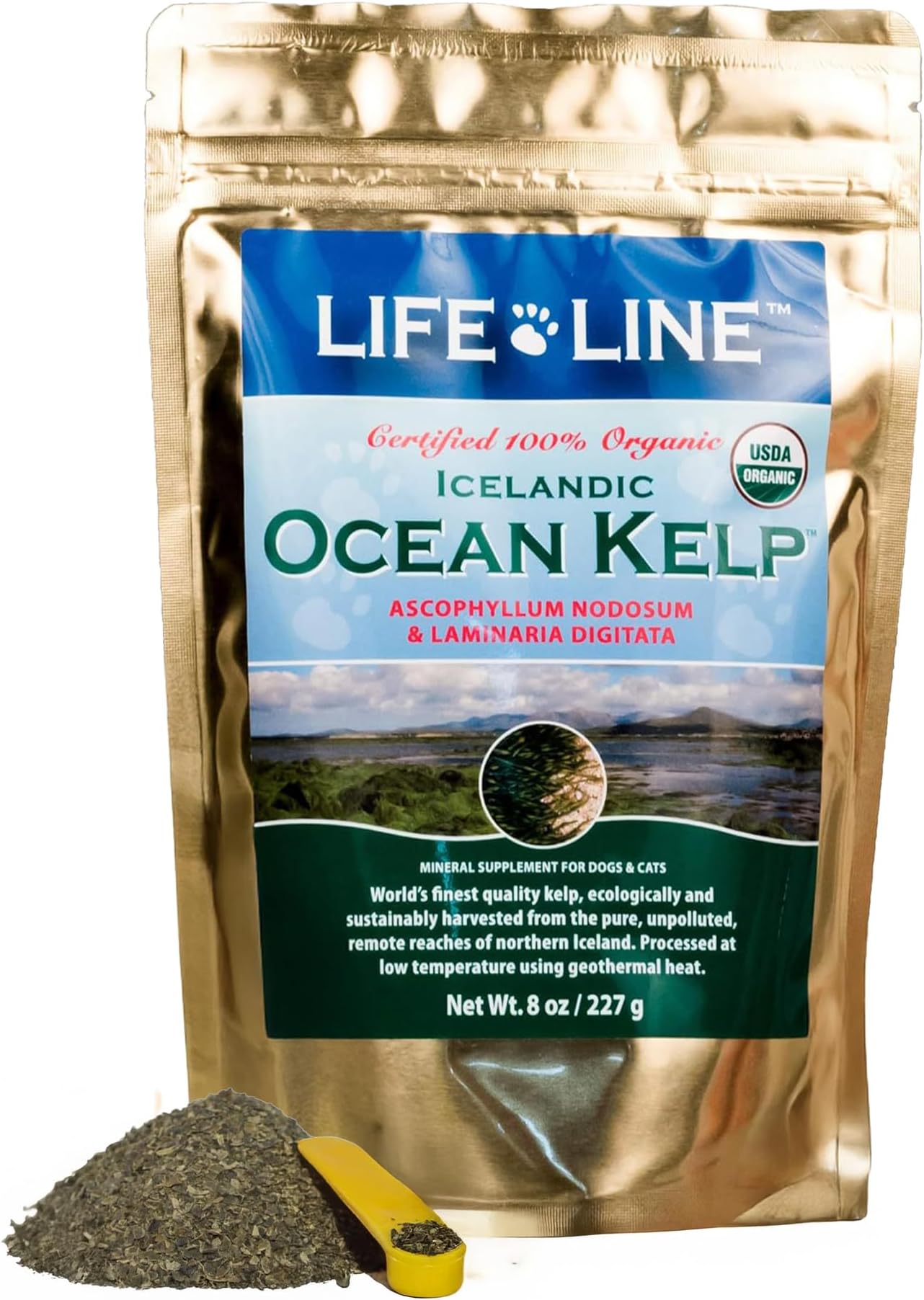 Life Line Organic Ocean Kelp Powder for Cats, Dogs, Livestock, and Horses – Natural Iodine Supplement for Healthy Skin, Coat, and Teeth – Reduces Plaque & Increases Metabolism - 8 oz