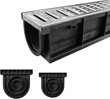 39.4x6.1x5.5in. Trench Drain with Stamped Galvanized Steel Grate | B125 Deep Profile Channel Ditch Drainage System Heavy Duty Metal HDPE Perforated Anti Corrosion Driveway Garage Parking Lot