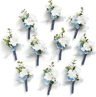 Boutonniere for Men, 10pcs Groomsmen Guest Boutonniere, Artificial Flowers for Wedding Décor/Prom/Homecoming,etc.Blue