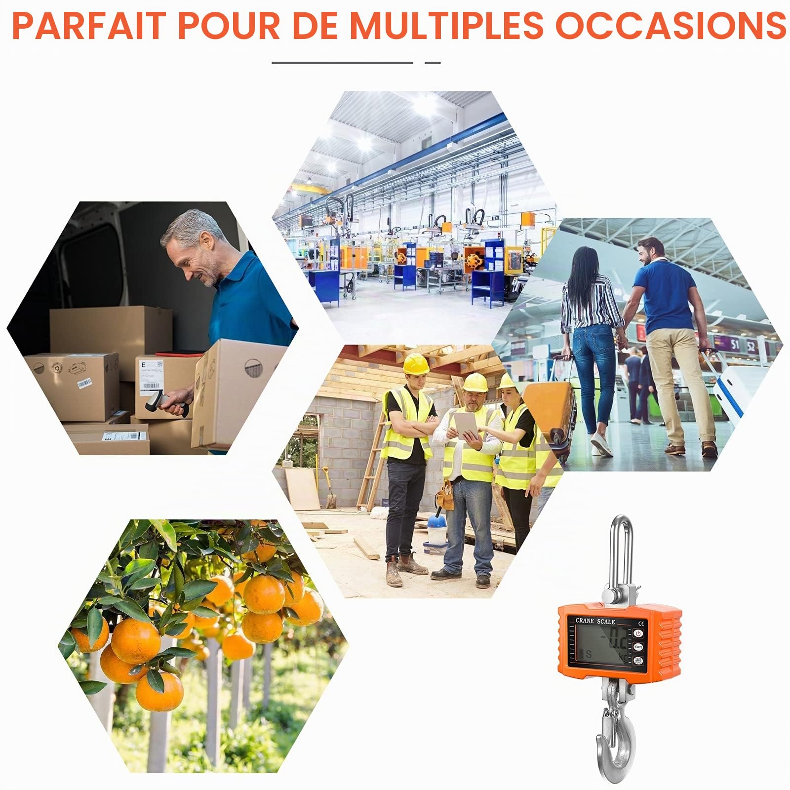 Balance de Grue, Balance Industrielle Écran LED, Balance Suspendue Electronique de Haute Précision, Dynamomètre avec Télécommande pour les Machines de Précision (Orange)