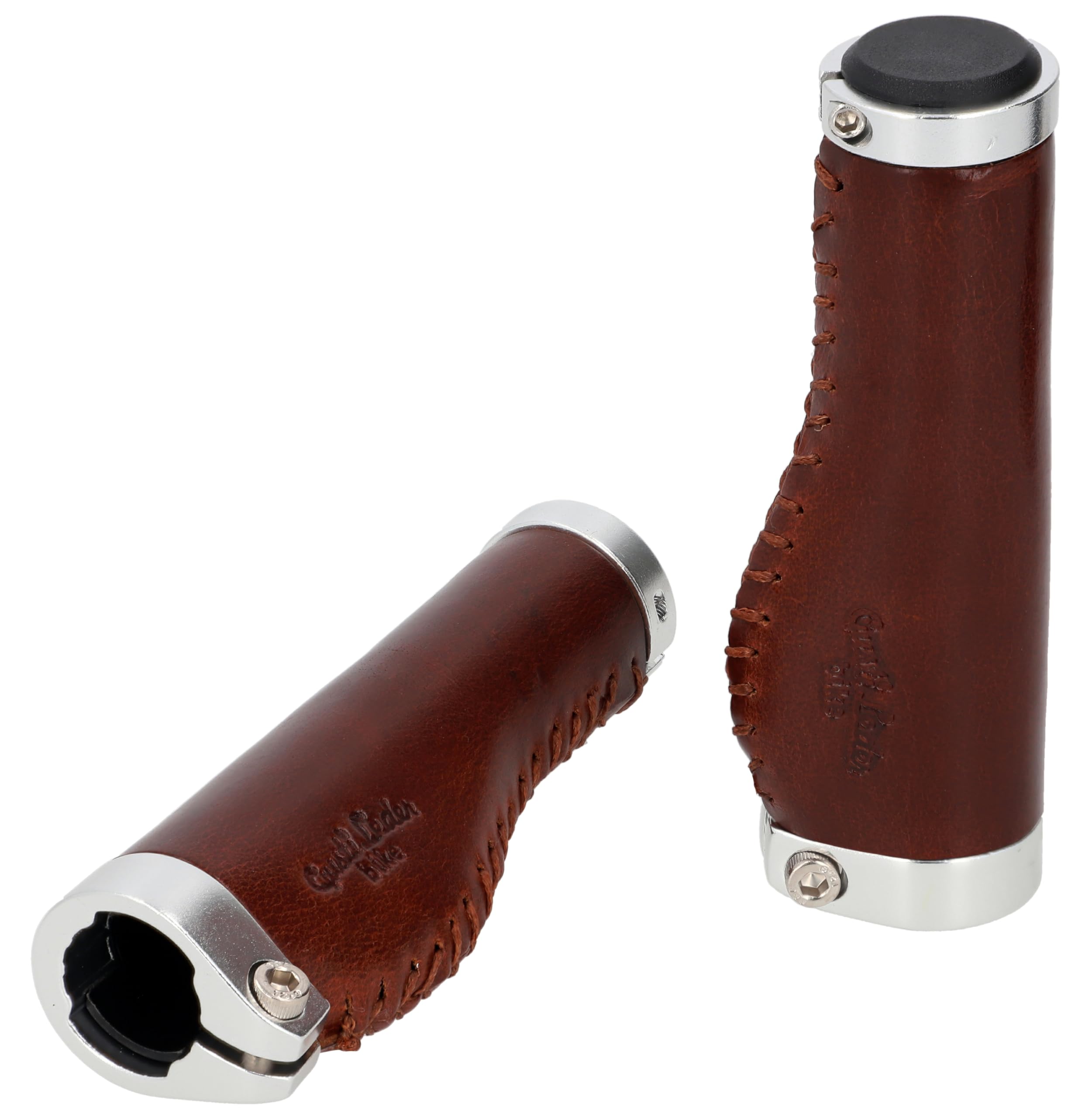 Velo Retro Ergo Poignées Cuir Véritable Marron - Poignées Confort Vissées Pour Vélo