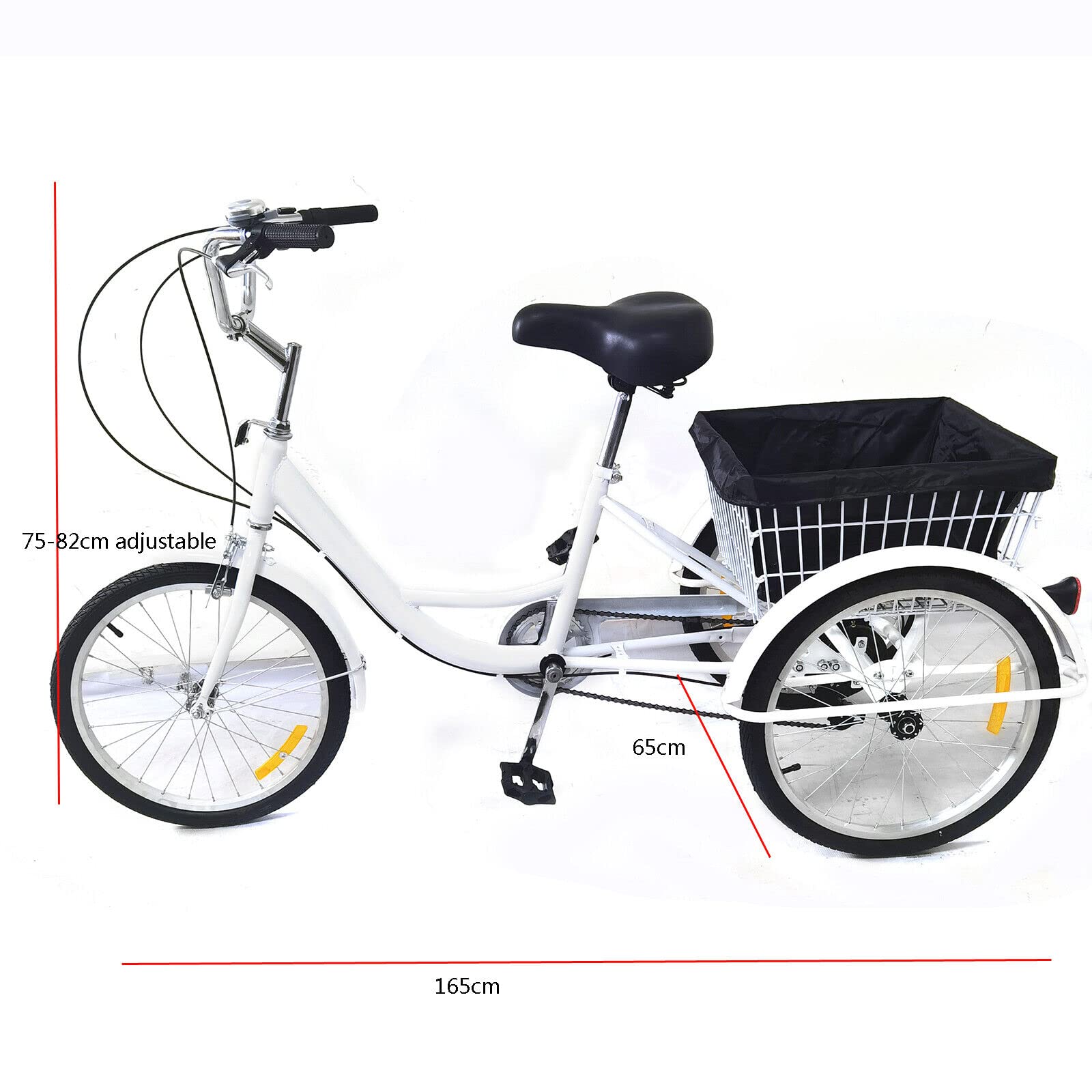 Triciclo de 20 pulgadas, bicicleta de ciudad para adultos, 8 velocidades, 3 ruedas, con campana de advertencia y cesta, para personas mayores, para altura de 5,09 – 5,58 pies