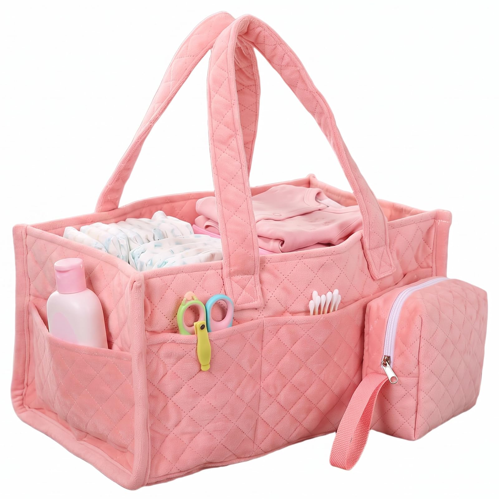 Eyoulife Quilted Nappy Caddy Organiser with Matching Zip Pouch(Pink)