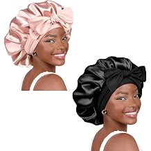 YANIBEST Double Layer Satin Lined Hair Bonnet with Tie Band Satin Bonnet Silk Bonnet for Sleeping