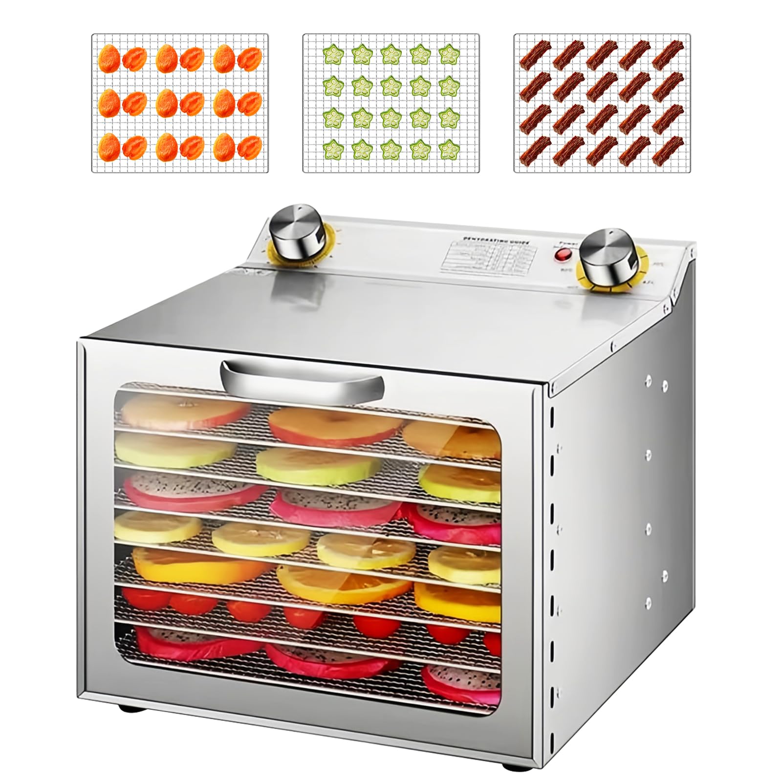 Deshidratador de Alimentos,Deshidratadora de Frutas,Inox Deshidratadora,8 Bandejas De Acero Inoxidable,Control de Temperatura 35-90°C,Con Temporizador,para Frutas, Carnes, Verduras