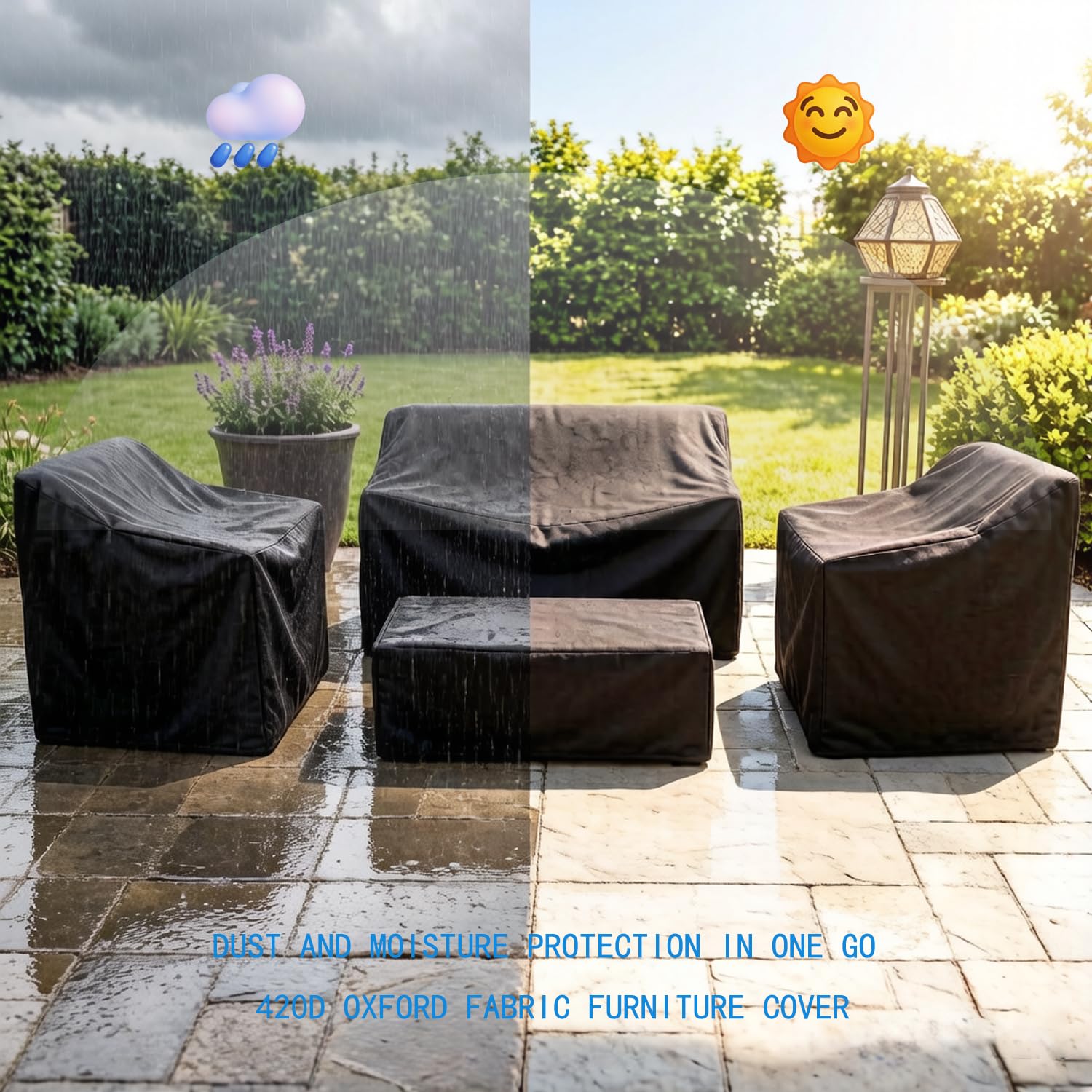 Copertura Mobili da Esterno in Tessuto Oxford 420D Impermeabile 4 Pezzi Nero Anti-UV