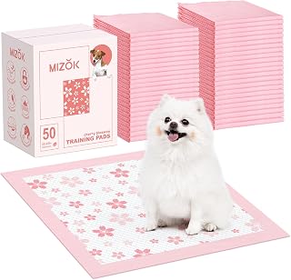 MIZOK Puppy Pads 22x22 Leak-Proof Quick-Dry Pee Pads for Dog Potty Training, 6-Layer Absorbent, Pink Cherry Blossom, 50 Count