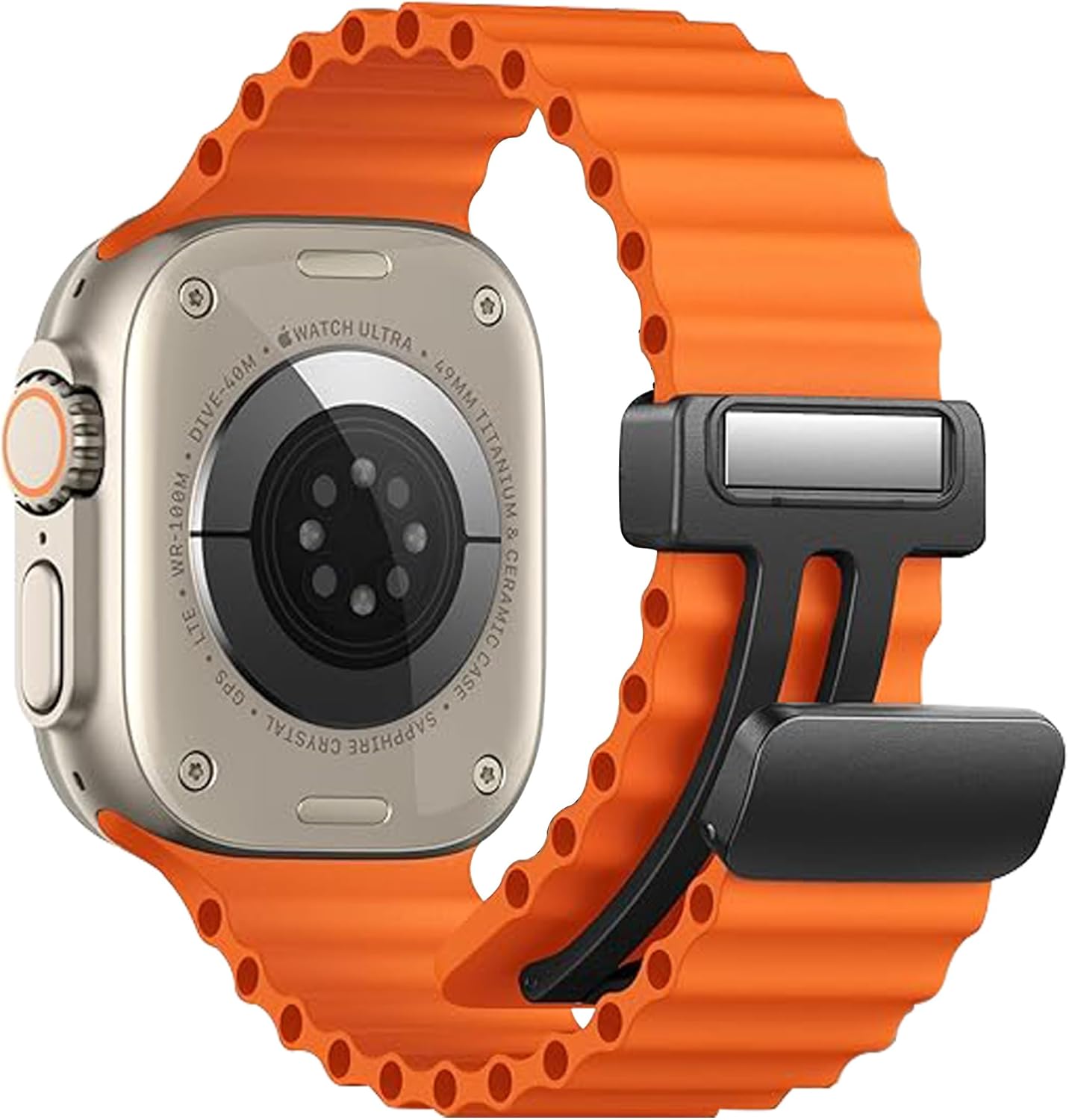 Bandini Magnetic Clasp Soft Rubber Silicone Ocean Ripple Strap for Apple Watch Band Ultra 1, 2 & Series 11 10/9/8/7/6/5/4/3/SE, Fits Apple Watch 49mm 46mm 45mm 44mm 42mm 41mm 40mm 38mm for Men Women