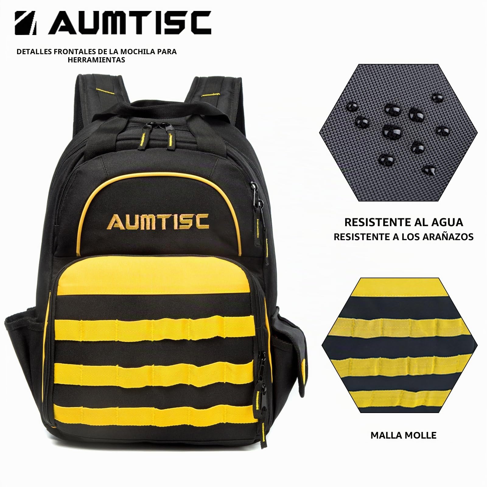 AUMTISC Mochila para herramientas Mochila para trabajo pesado Mochila para herramientas con bolsillo multiusos Mochila para trabajo industrial y de construcción (Amarillo)