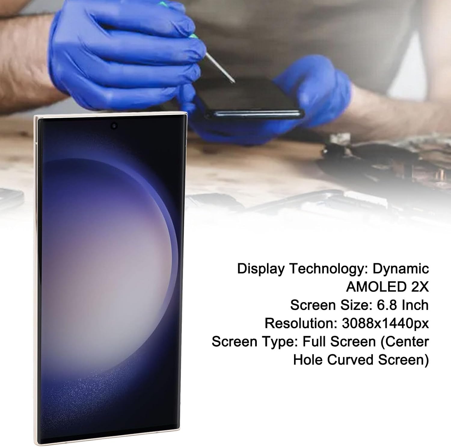 Phone Screen Digitizer Assembly, Sensitive Frame Support Fingerprint Phone Screen for S23 Ultra 5G (Gold)