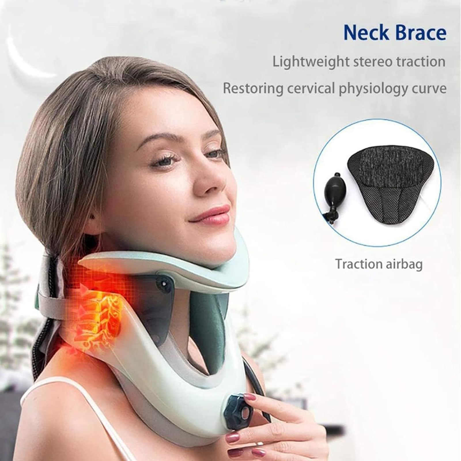NGARY Dispositivo di trazione per Collo cervicale, tutore per Collo Gonfiabile Regolabile, barella per Collo ergonomica con Supporto airbag, per decompressione per alleviare Il Dolore al Collo