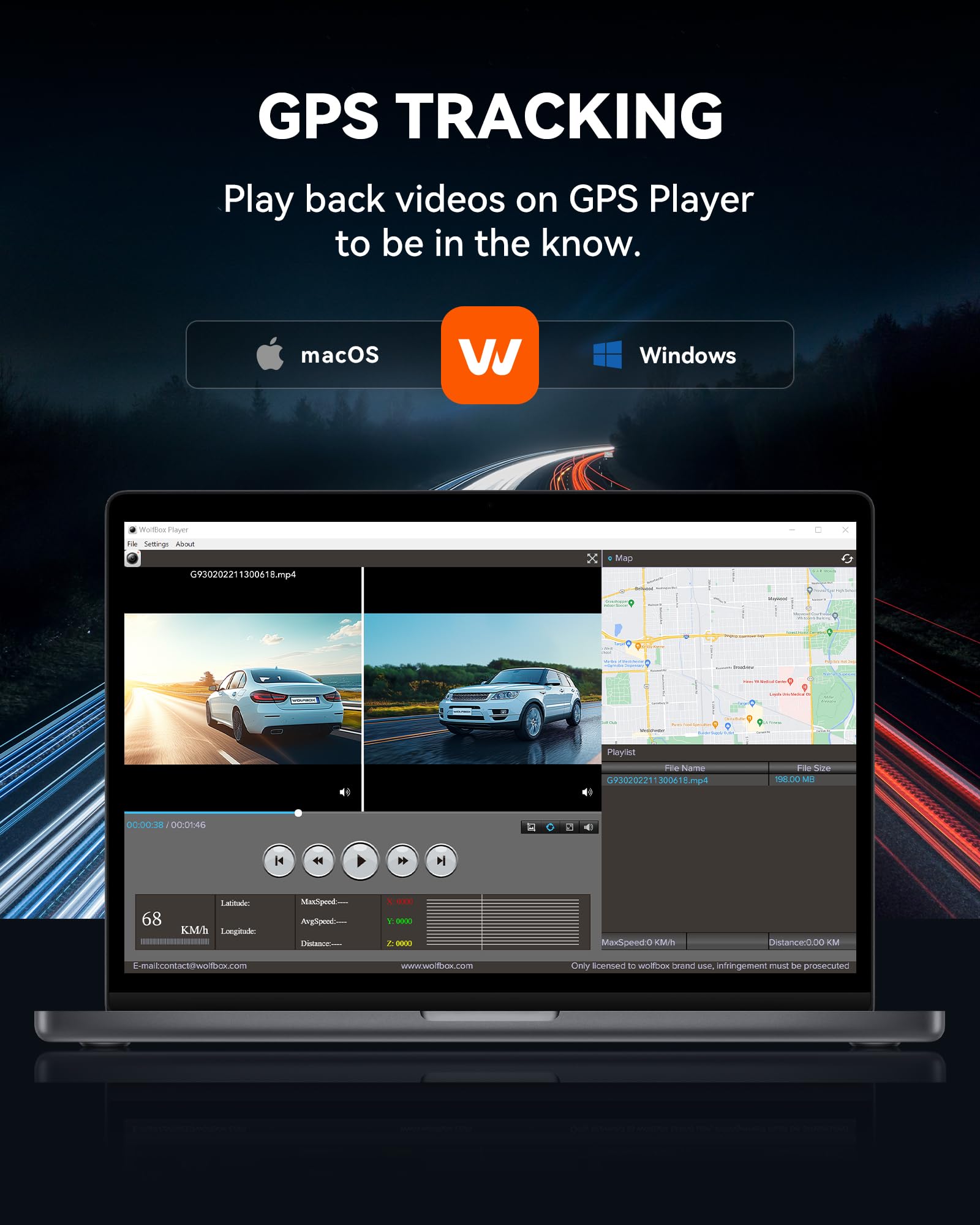 Kamera cofania WOLFBOX G930 10'' z Wi-Fi 5,8 GHz, kamera samochodowa 4K z przodu i z tyłu z WDR, monitor parkowania, asystent cofania, w tym mapa 64 GB i GPS