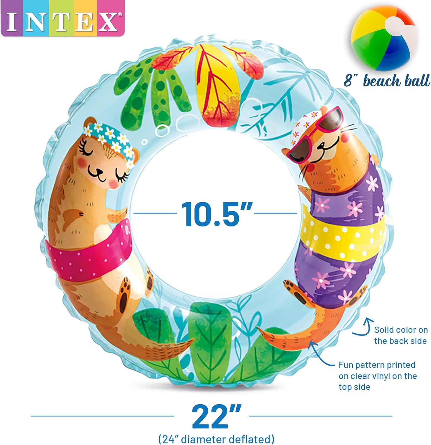 3 Pack Transparent Swim Rings with Bonus Beach Ball, Mermaid, Pirate, Animal, Summer Pool Toy for Fun, Water Toys for Kids, Inflatable Pool Swim Float for Children : Toys & Games