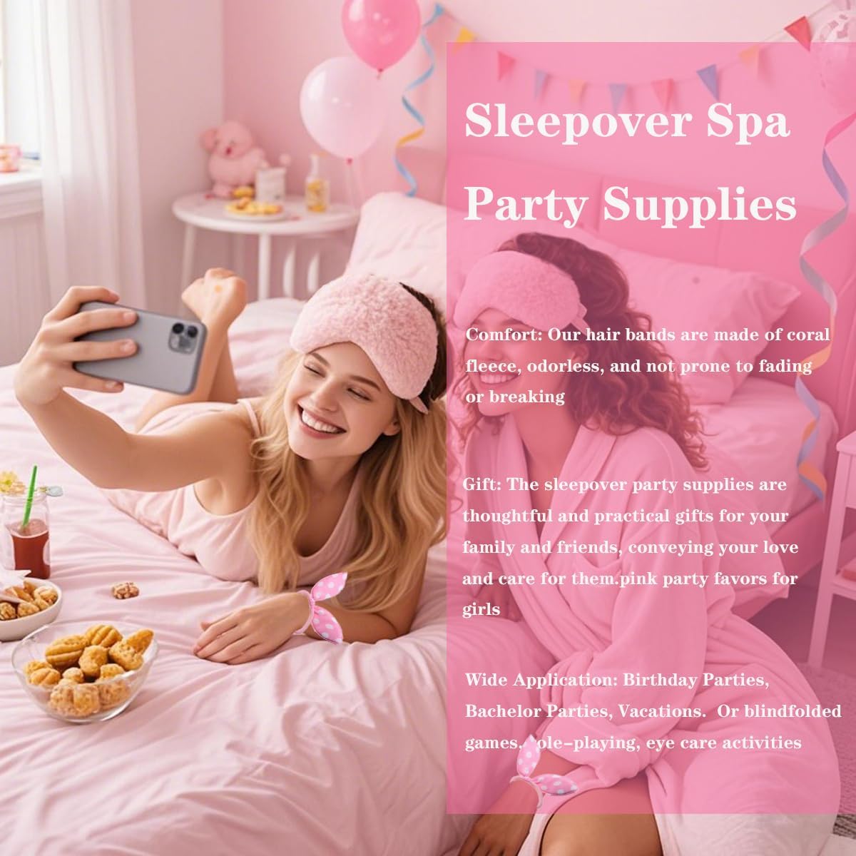 40PCS Sleepover Spa Party Supplies for Girls Women, 8 Bow Headbands 8 Eye Masks 8 Socks 8 Scrunchies 8 Organza Bags for Slumber Pajama Party Favors Gifts