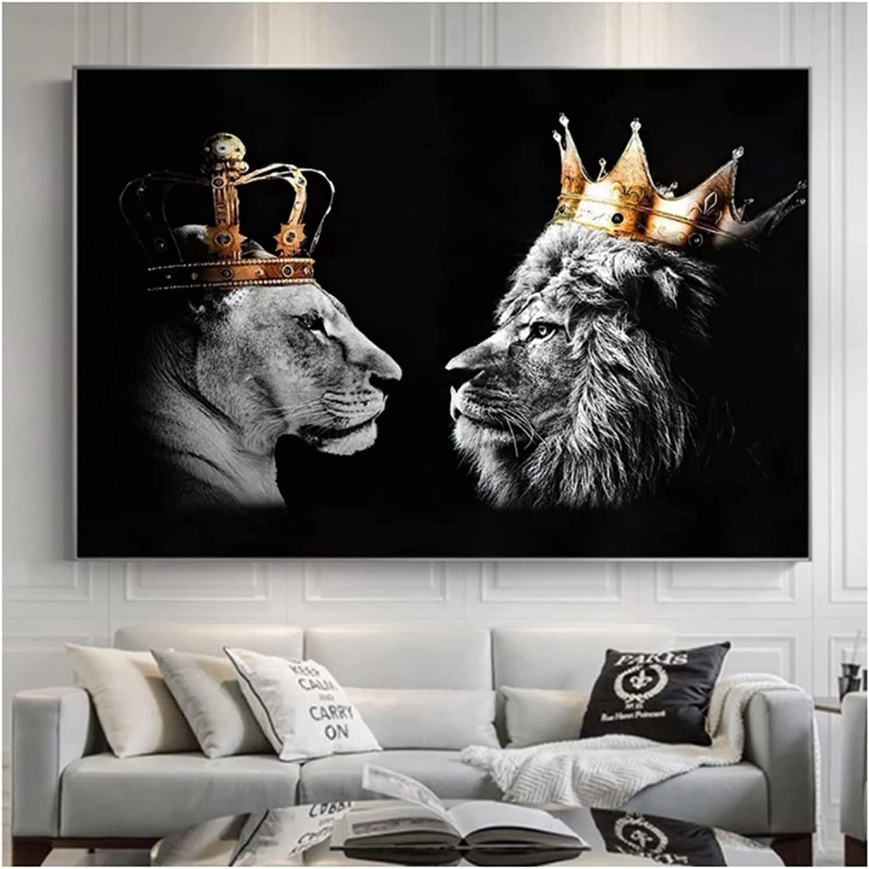 Affiche Lion Noir et Blanc pour Salon | Tableau Décoration Murale Chambre Moderne