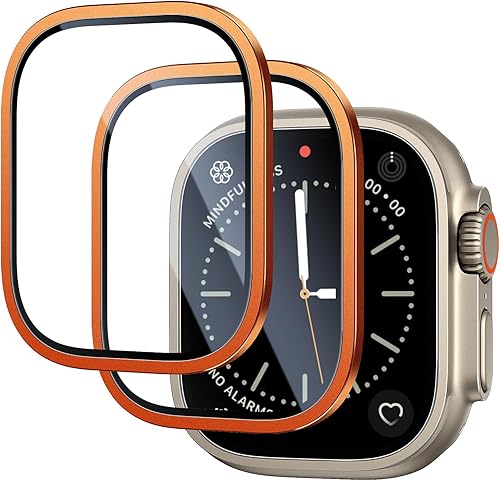 BAZO Protector de pantalla para Apple Watch Ultra de 1929in marco de aleación de titanio con vidrio templado 9H ultrafino antiarañazos alta