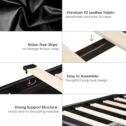 Miniatura 8 de HIFIT Base de cama con plataforma LED inteligente con 4 cajones de almacenamiento, cabecera con botones de cristal y ribete dorado inoxidable, marco