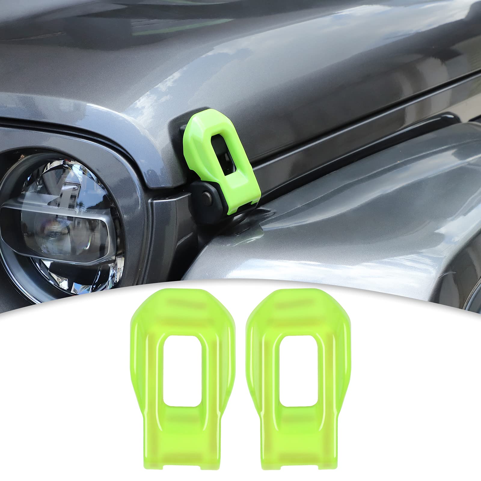 CheroCar for Jeep Hood Lock Latches Cover Catch Brackets Cover External Accessories Decoration Stickers for 2018-2021 Jeep Wrangler JL JLU & 2020-2021 Gladiator JT (Light Green)