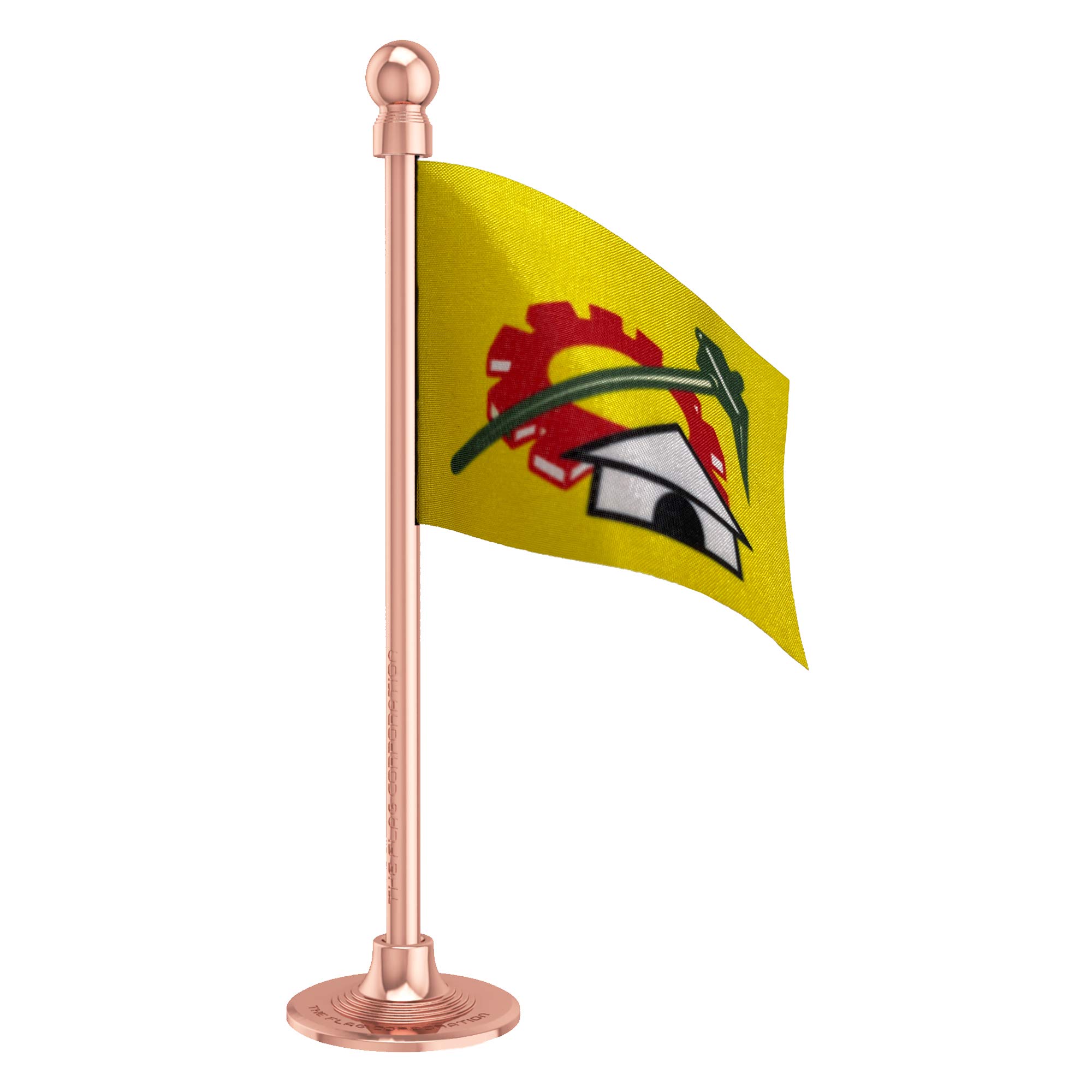 The Flag Corporation Telugu Desam Party (TDP) Car Dashboard Flag 2in x 3in with A Stainless Steel Blush Rose Gold Base