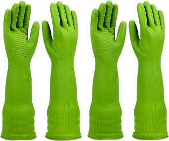 Dishwashing gloves 2 Pairs for kitchen,Rubber cleaning gloves,Long dish gloves reuseable.