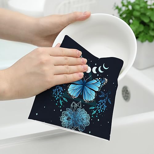 Miniatura 4 de Juego de 2 toallas de cocina decorativas con diseño de mariposa azul, paños de secado celestial bohemios, bonitos paños de té de mano, regalos