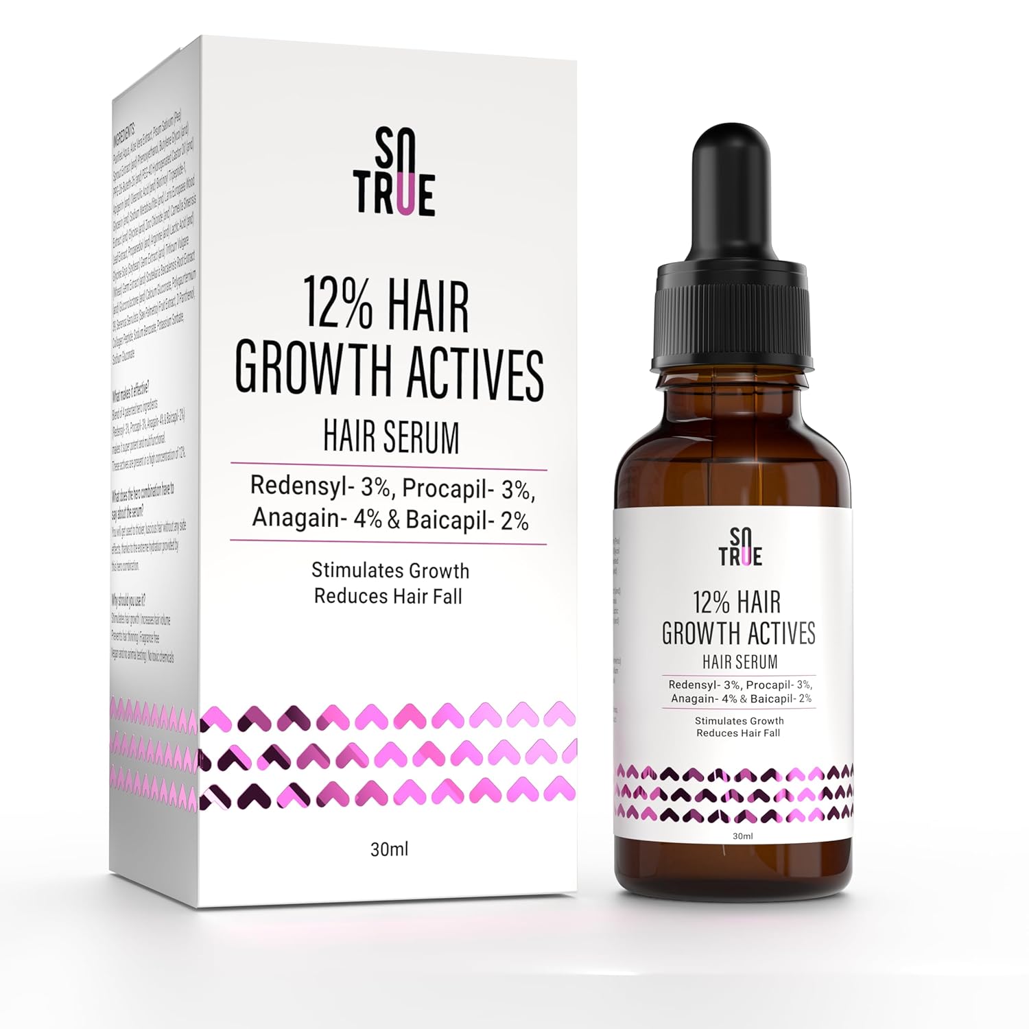 Sotrue Hair Growth Serum With Redensyl 3%, Procapil 3%, Anagain 4% and Baicapil 2% Hair Growth Actives, Stimulates Hair Growth, Hair Fall Control Serum For Women & Men, For All Hair Types, 30ml