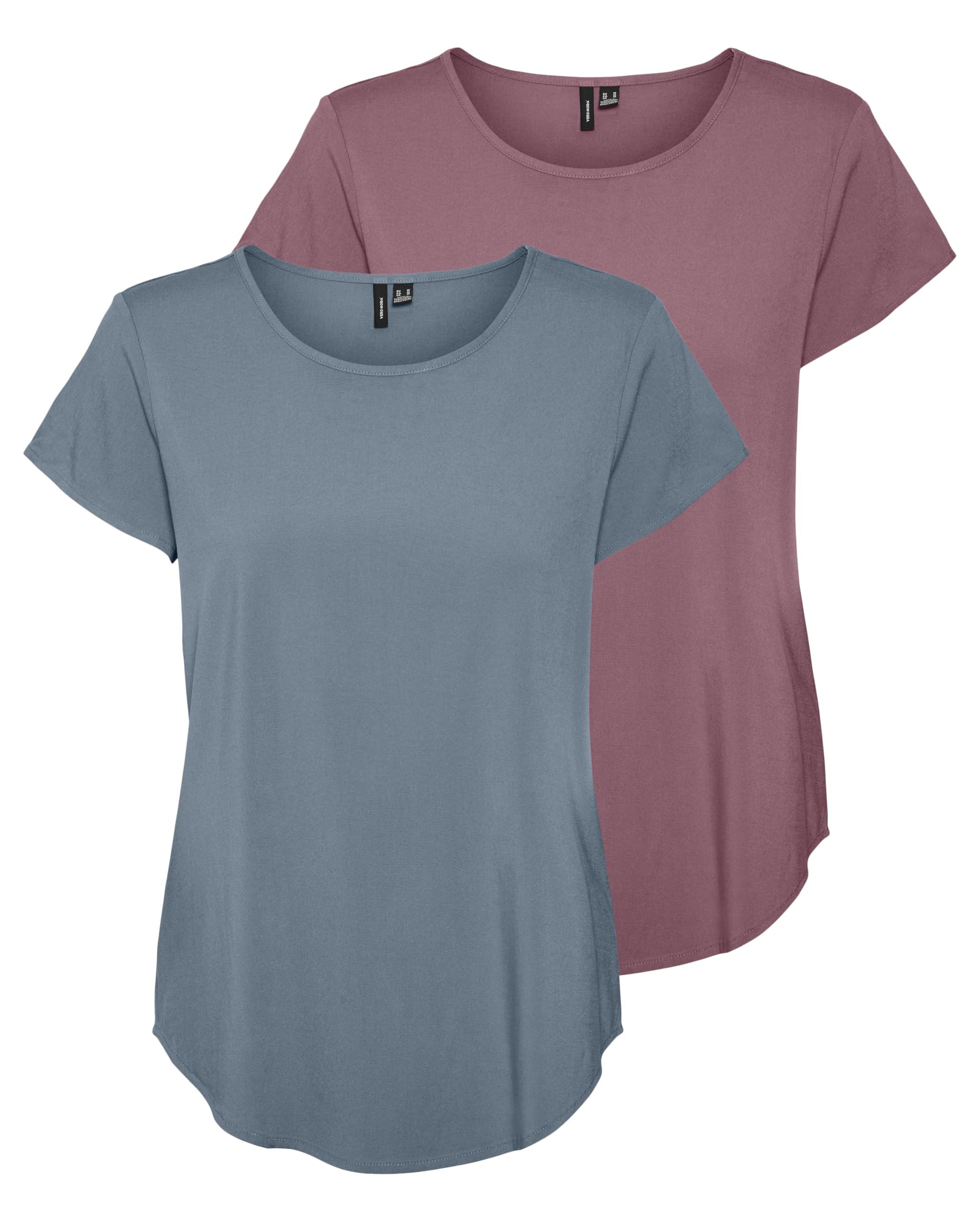 VERO MODA Women's Vmbella SS WVN Ga Noos Top, Pack of 2 (Mesa Rose, Citadel), M