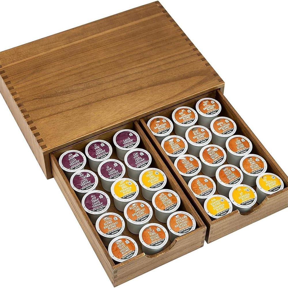 Estante Cafetera, Soporte para Cápsulas de Café o Bolsas de Té, Cajón de Madera para Almacenamiento de cápsulas de café, Soporte Para Cápsulas de Café para Cocina, Oficina, Cafetería