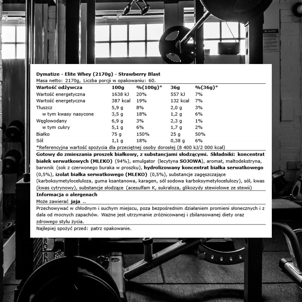 Dymatize Elite 100% Whey Strawberry Blast 2170g - wysokobiałkowy proszek o niskiej zawartości cukru + białko serwatkowe i BCAA