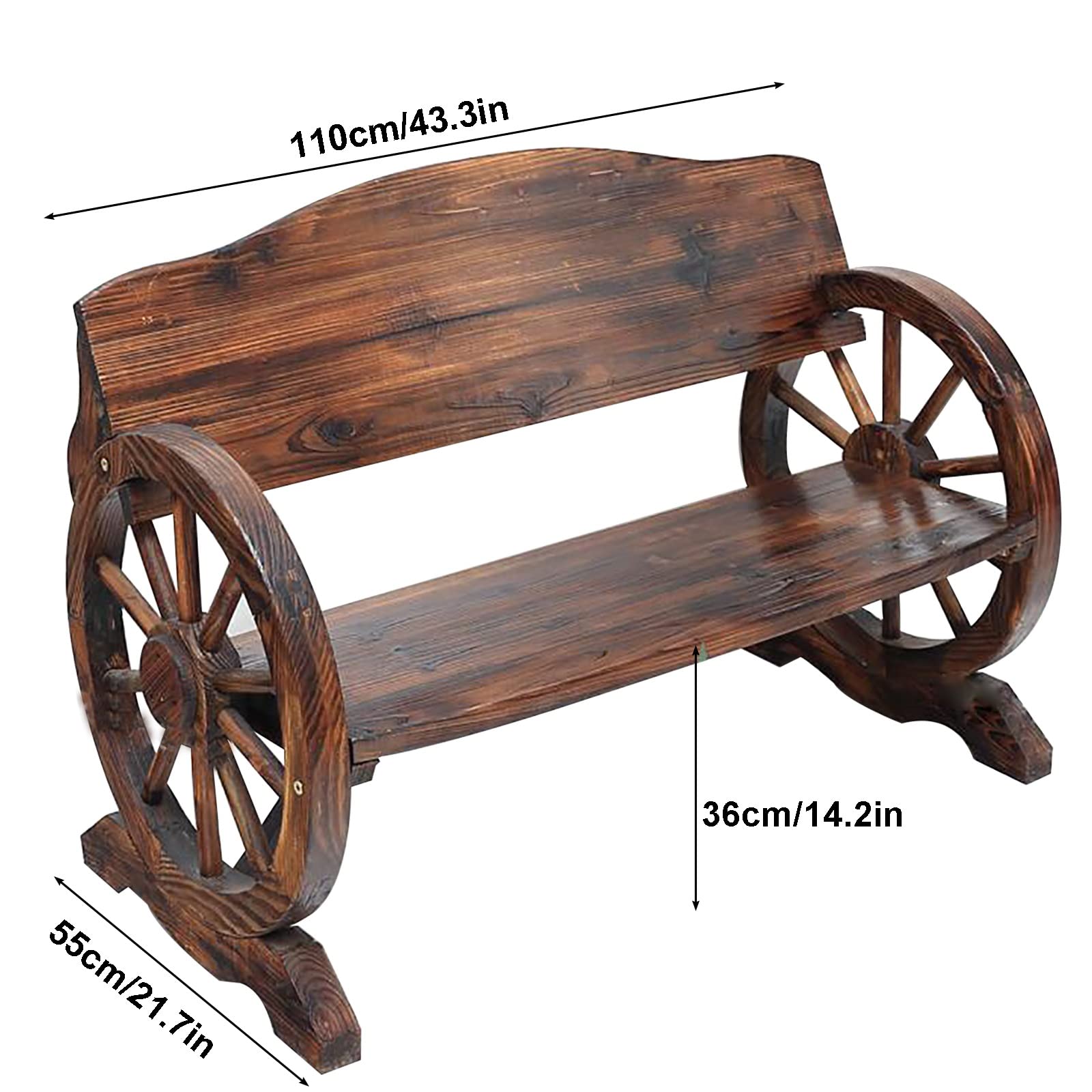 ARHAMS Panca Da Esterno In Legno Carbonizzato Con Ruote, Lunghezza 110 Cm, Design Unico Con Braccioli Ergonomici, Per Giardino, Terrazzo E Interni, Resistente Alle Intemperie