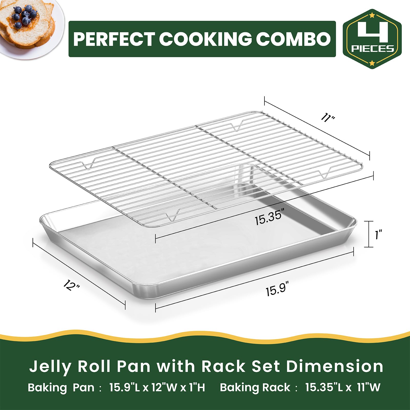 Teglie Da Forno In Acciaio Inox ZOENHOU - Set Di 2, 40x30cm, Antiadherenti, Professionali - Foto 13