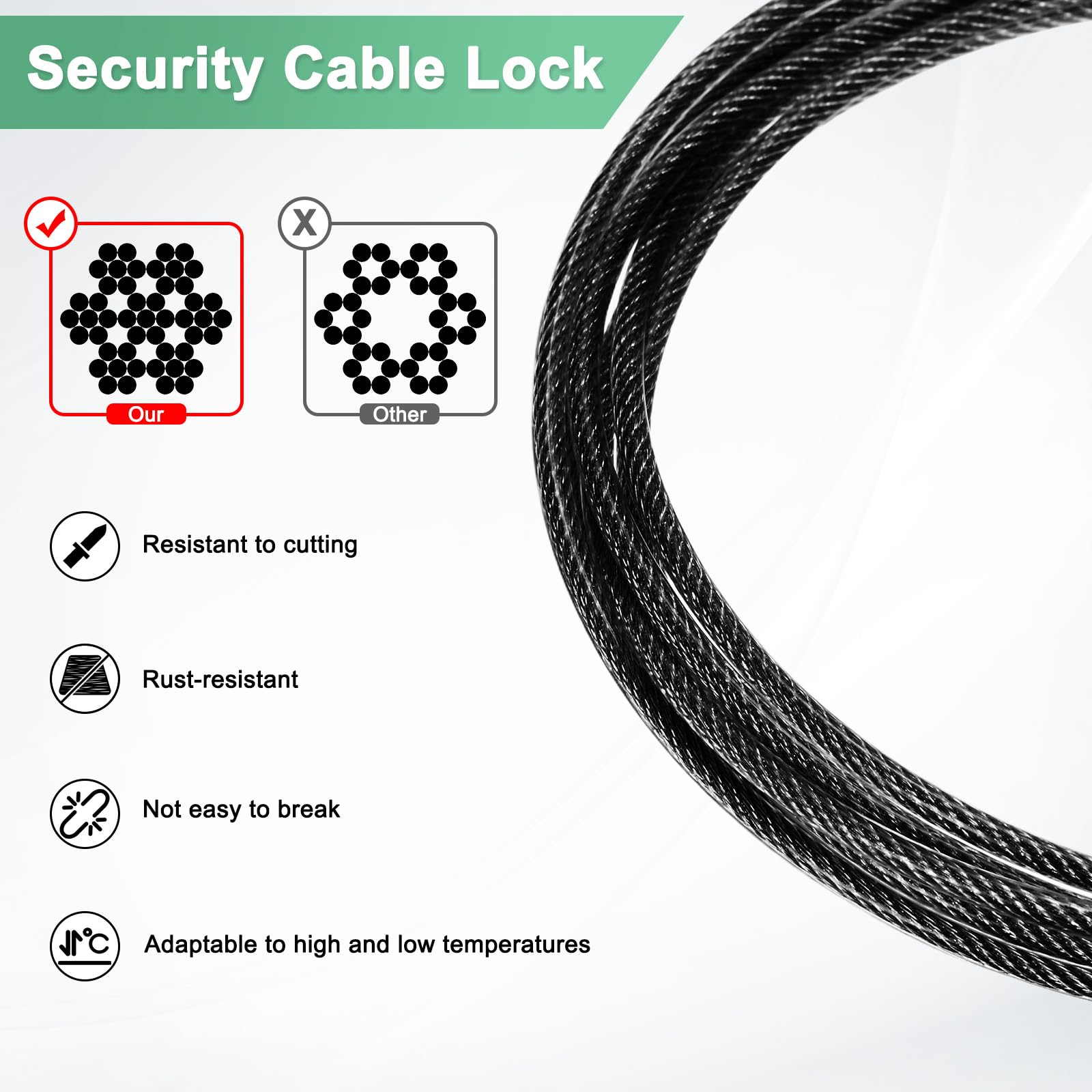 M METERXITY 1-Set Security Cable Lock with 3 Digit Combination Lock - Image 2
