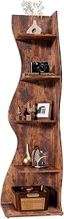 LITTLE TREE Small Corner Shelf, Modern 5-Tier Wall Corner Bookshelf, Stylish Bookcase Storage Rack for Small Space, Living Room, Bedroom