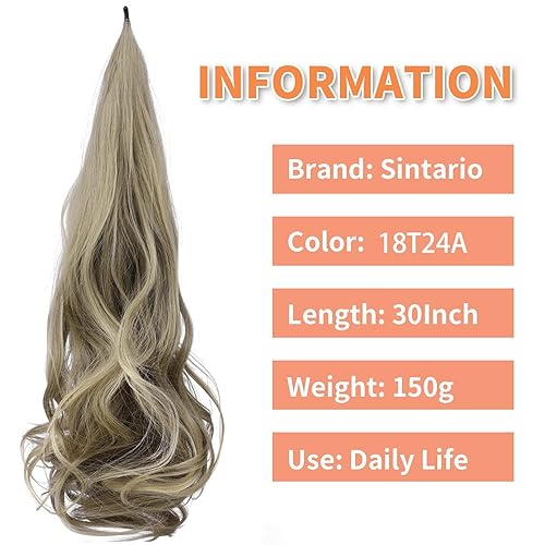 Miniatura 2 de Sintario Extensión de cola de caballo larga y flexible de 30 pulgadas extensiones de cabello sintético ondulado rizado para mujeres uso diario
