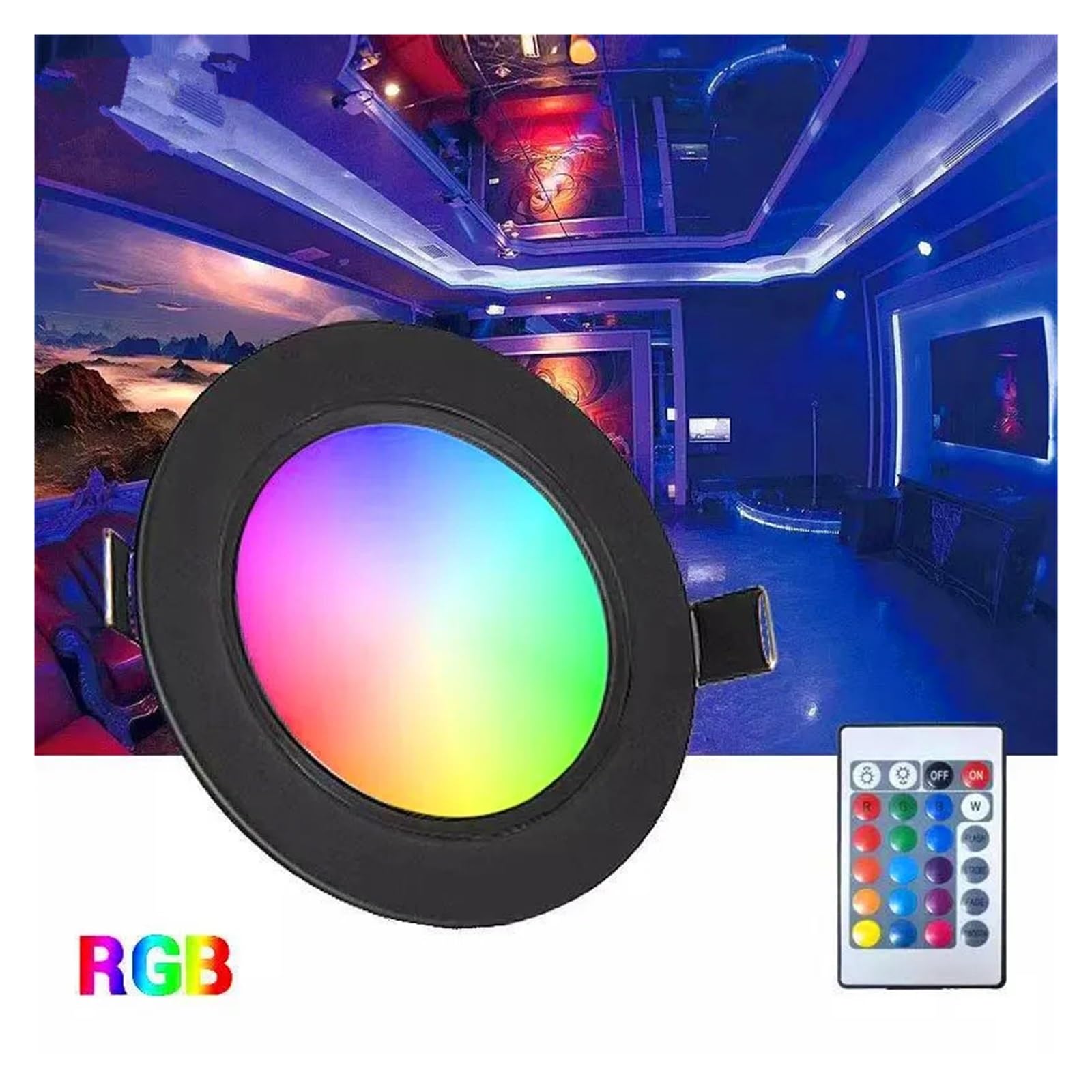 eufeifeiegds 9W RGB-LED-Einbauleuchte mit Fernbedienung, dimmbar, wasserdicht, 220V, for Deckenmontage(WHITE,CHANGEABLE_12W)
