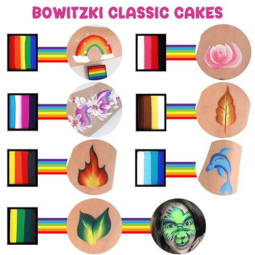 Miniatura 2 de Bowitzki Kit de pintura facial profesional para tartas divididas, juego de pintura facial para niños y adultos, 12 x 0.35 oz con plantilla de un